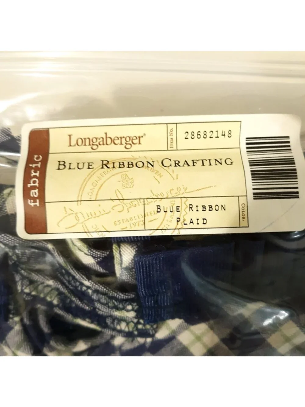 Longaberger Crafting #28682148 Canning Basket Liner Blue Ribbon Plaid Cotton New